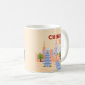 中国の上海 レトロ パステル 旅行 アート コーヒーマグカップ (正面右)