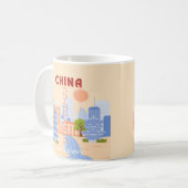 中国の上海 レトロ パステル 旅行 アート コーヒーマグカップ (正面左)