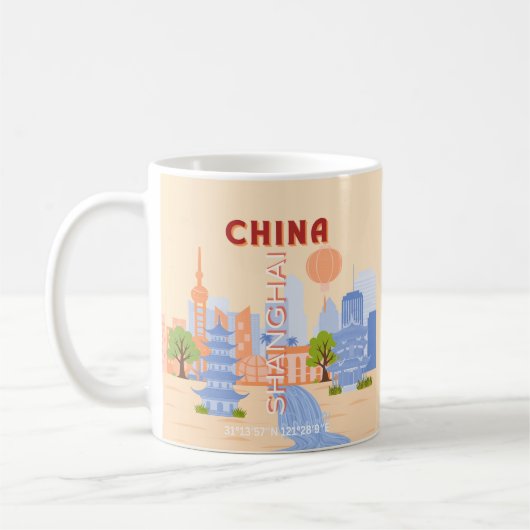 中国の上海 レトロ パステル 旅行 アート コーヒーマグカップ (左)