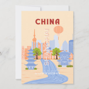 中国の上海 レトロ パステル 旅行 アート 招待状