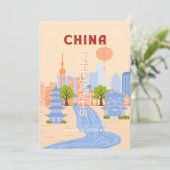 中国の上海 レトロ パステル 旅行 アート 招待状 (スタンド正面)
