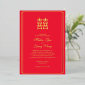 中国の二つの喜び 結婚式 レッド＆ゴールド 箔招待状 (立ち正面)
