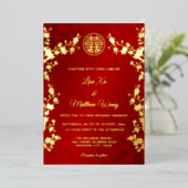 中国の二言語対応 | ゴールドと赤の花嫁衣装の結婚式 箔招待状 (立ち正面)