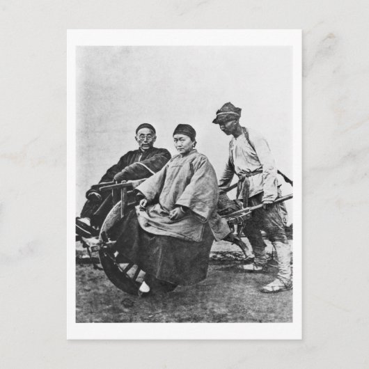 中国の人力車， c.1870 （b/w写真） ポストカード (正面)