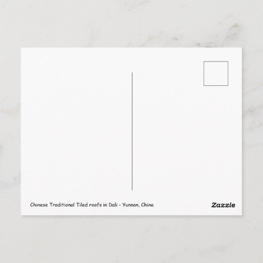 中国の伝統的なタイル屋根、雲南省大理、中国 ポストカード (裏面)