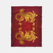 中国の伝統的なドラゴンと古い漢字のデザインのフリースケット フリースブランケット (正面)