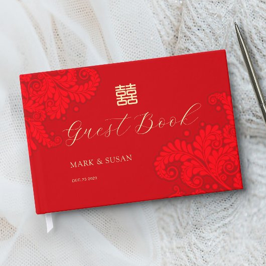 中国の伝統的な結婚式ゲストブック (赤) ゲストブック