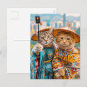 中国の伝統的な衣装を着た猫 シーズンポストカード (正面/裏面)