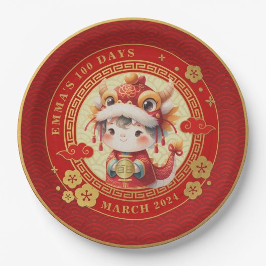 中国の伝統的ベビー100日百日 ペーパープレート (正面)