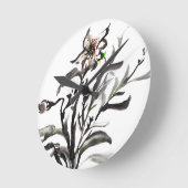 中国の伝統的絵画の花 ラウンド壁時計 (傾斜)