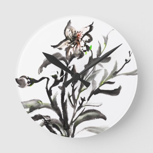 中国の伝統的絵画の花 ラウンド壁時計 (正面)