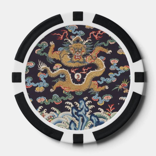 中国の古典的なドラゴン東洋シルクパターン ポーカーチップ (正面)