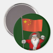 中国の国旗を持ったサンタクロース マグネット (正面/裏面)