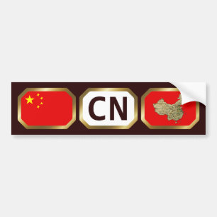 中国の国旗・地図コードステッカー バンパーステッカー
