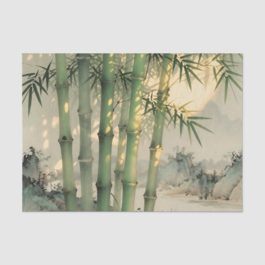 中国の墨絵の緑豊かな竹林 薄葉紙 (正面)