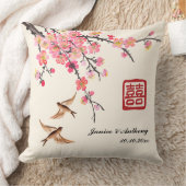 中国の墨絵の花と鳥の結婚式 クッション (ブランケット)