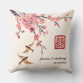 中国の墨絵の花と鳥の結婚式 クッション