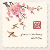 中国の墨絵の花鳥ウェディング ペーパーコースター (正面)