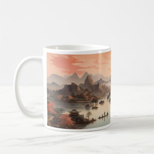 中国の墨絵 コーヒーマグカップ (左)