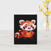 中国の子供たち 女の子 男の子 面白い レッドパンダ ライオン ダンス カード (黄色い花)