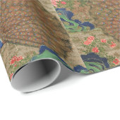 中国の孔雀と花（17世紀）ヴィンテージ ラッピングペーパー (ロールコーナー)
