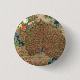 中国の孔雀と花（17世紀）ヴィンテージ 缶バッジ