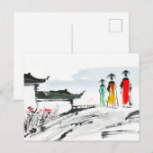 中国の寺院の庭の訪問者 ポストカード (正面/裏面)