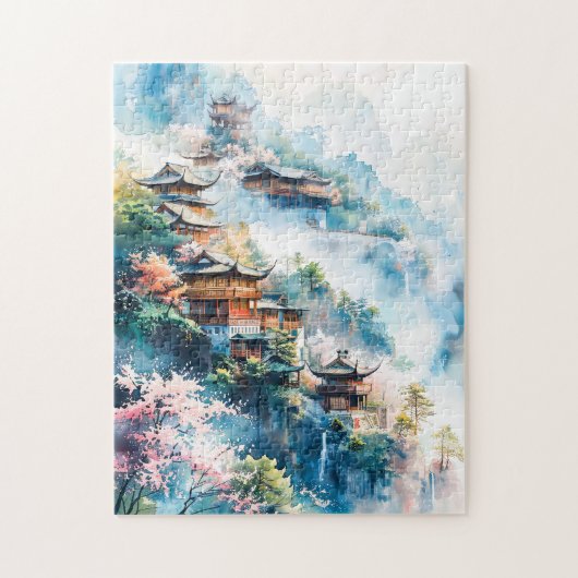 中国の寺院の水彩画 ジグソーパズル (縦)