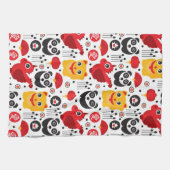 中国の幸運な猫、ドラゴンおよびパンダ キッチンタオル (横)