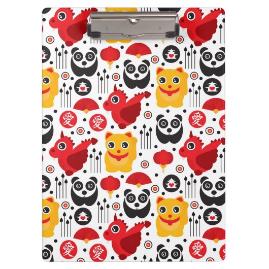 中国の幸運な猫、ドラゴンおよびパンダ クリップボード (正面)
