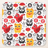 中国の幸運な猫、ドラゴンおよびパンダ スクエアペーパーコースター (正面)