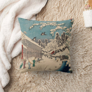 中国の影響を受けた浮世絵 日本の冬の雪景色 クッション