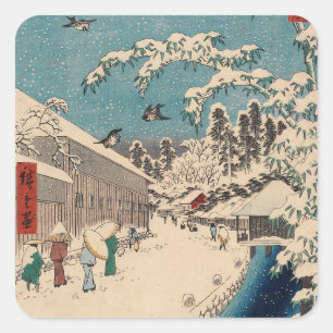 中国の影響を受けた浮世絵 日本の冬の雪景色 スクエアシール