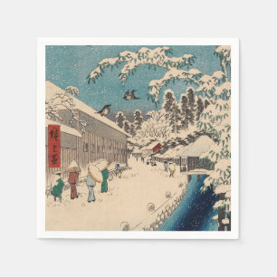 中国の影響を受けた浮世絵 日本の冬の雪景色 スタンダードカクテルナプキン
