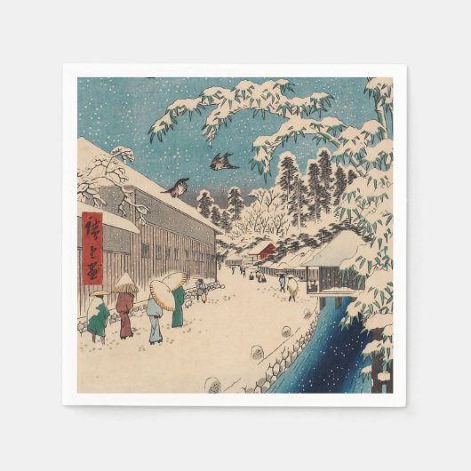中国の影響を受けた浮世絵 日本の冬の雪景色 スタンダードカクテルナプキン (正面)