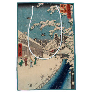 中国の影響を受けた浮世絵 日本の冬の雪景色 ミディアムペーパーバッグ