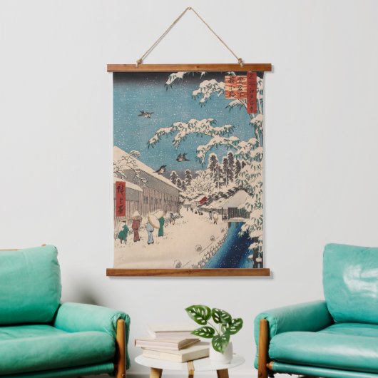 中国の影響を受けた浮世絵 日本の冬の雪景色 吊り下げ型タペストリー (リビング)