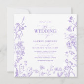 中国の意匠を取り入れたラベンダー色のビクトリア調花柄のウェディングドレス 招待状 (正面)