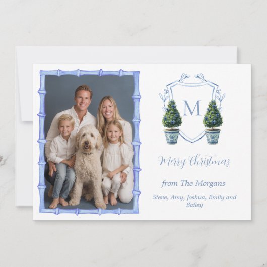 中国の意匠を取り入れた剪定された樹木の写真 ~のイニシャル入り シーズンカード (正面)