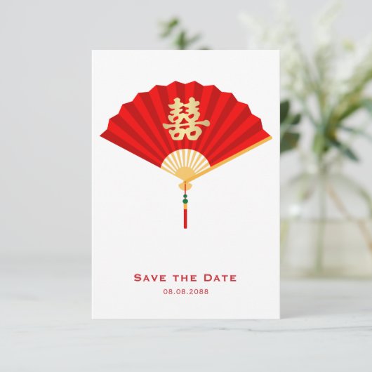 中国の扇と双喜|中国のウェディング 案内状 (スタンド正面)