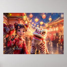 中国の新年に向けたドラゴン衣装のコミックガール ポスター