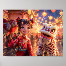 中国の新年に向けたドラゴン衣装のコミックガール ポスター