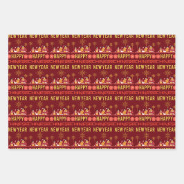 中国の新年のオリエンタル高級レッド金ゴールド月 ラッピングペーパーシート