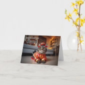 中国の新年のタビー猫 カード (黄色い花)