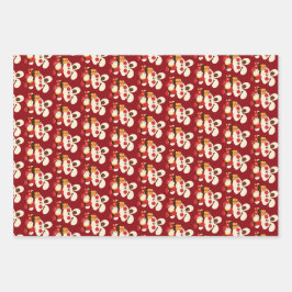 中国の新年の豪華な赤い黄金のウサギ月 ラッピングペーパーシート