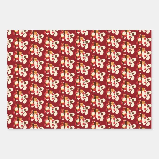 中国の新年の豪華な赤い黄金のウサギ月 ラッピングペーパーシート (正面)