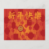 中国の新年の赤いランタン 馬のポストカード シーズンポストカード (正面)