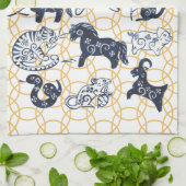 中国の新年動物〔占星術の〕十二宮図ブミニマルルー金ゴールド キッチンタオル (折り畳み)