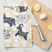 中国の新年動物〔占星術の〕十二宮図ブミニマルルー金ゴールド キッチンタオル (四つ折り)