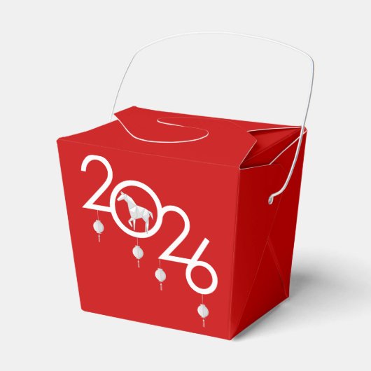中国の新年折り紙馬朱塗り箱 フェイバーボックス (正面サイド)